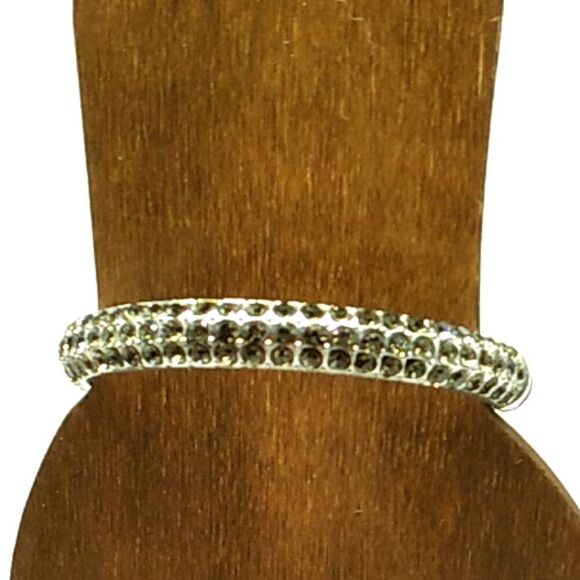 Crystal Studded Hinged Clamper Bangle Bracelet Silver-tone - Picture 2 of 12